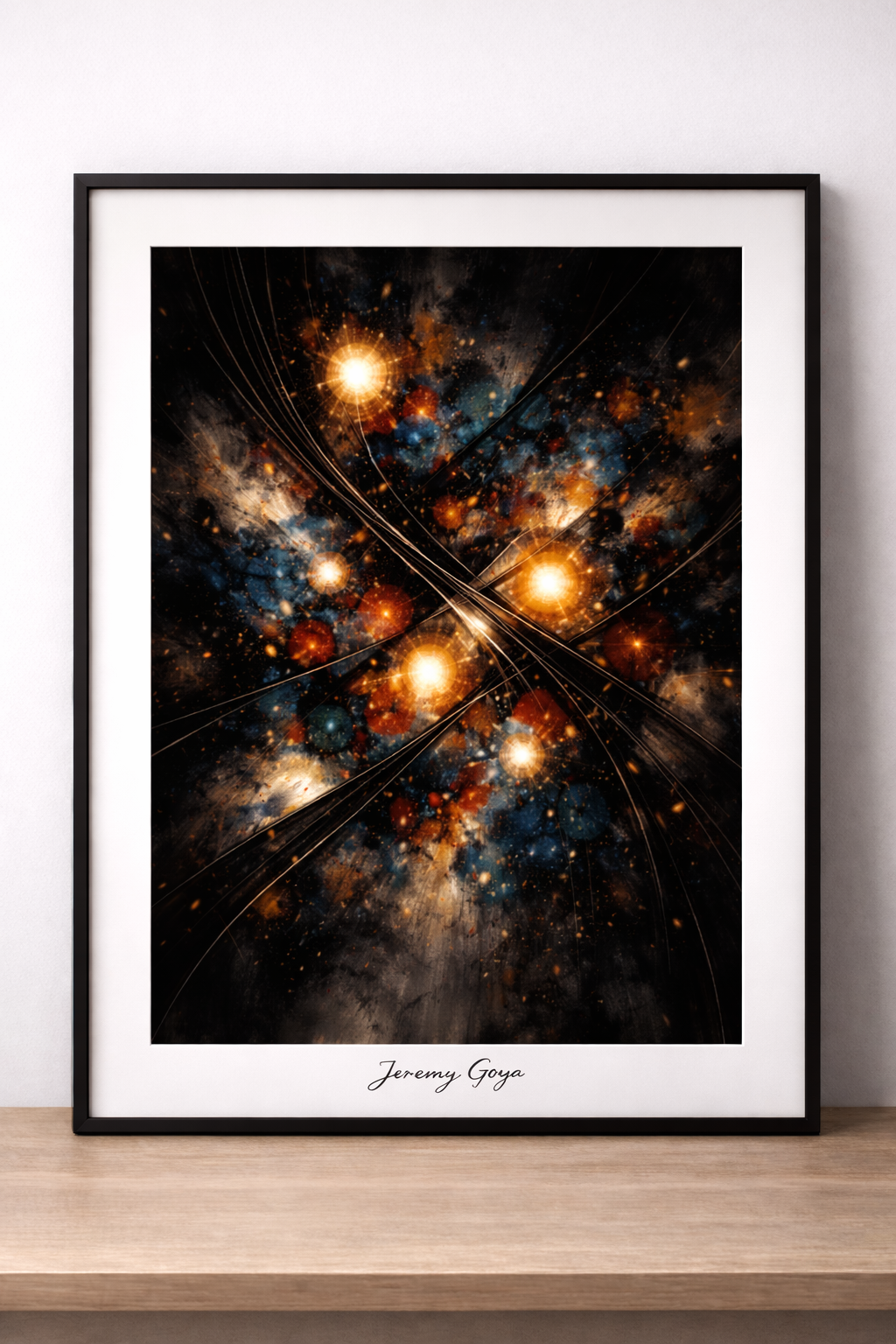 Abstract expressionism with glowing orbs