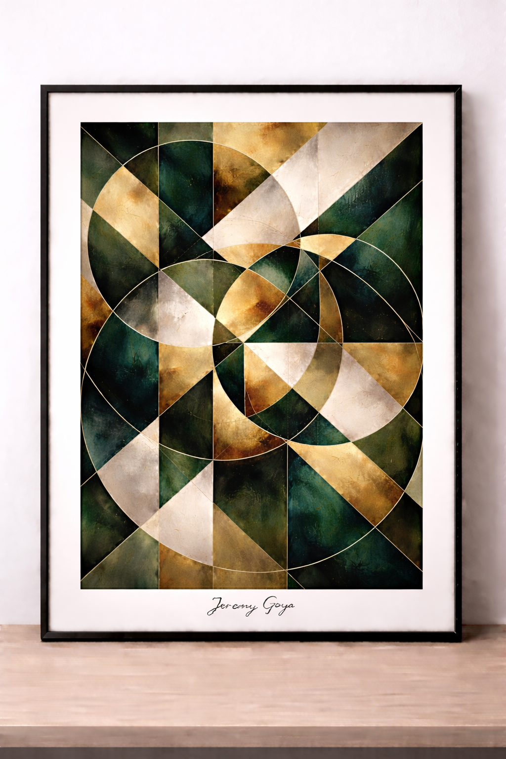 Abstract geometric art with gold accents