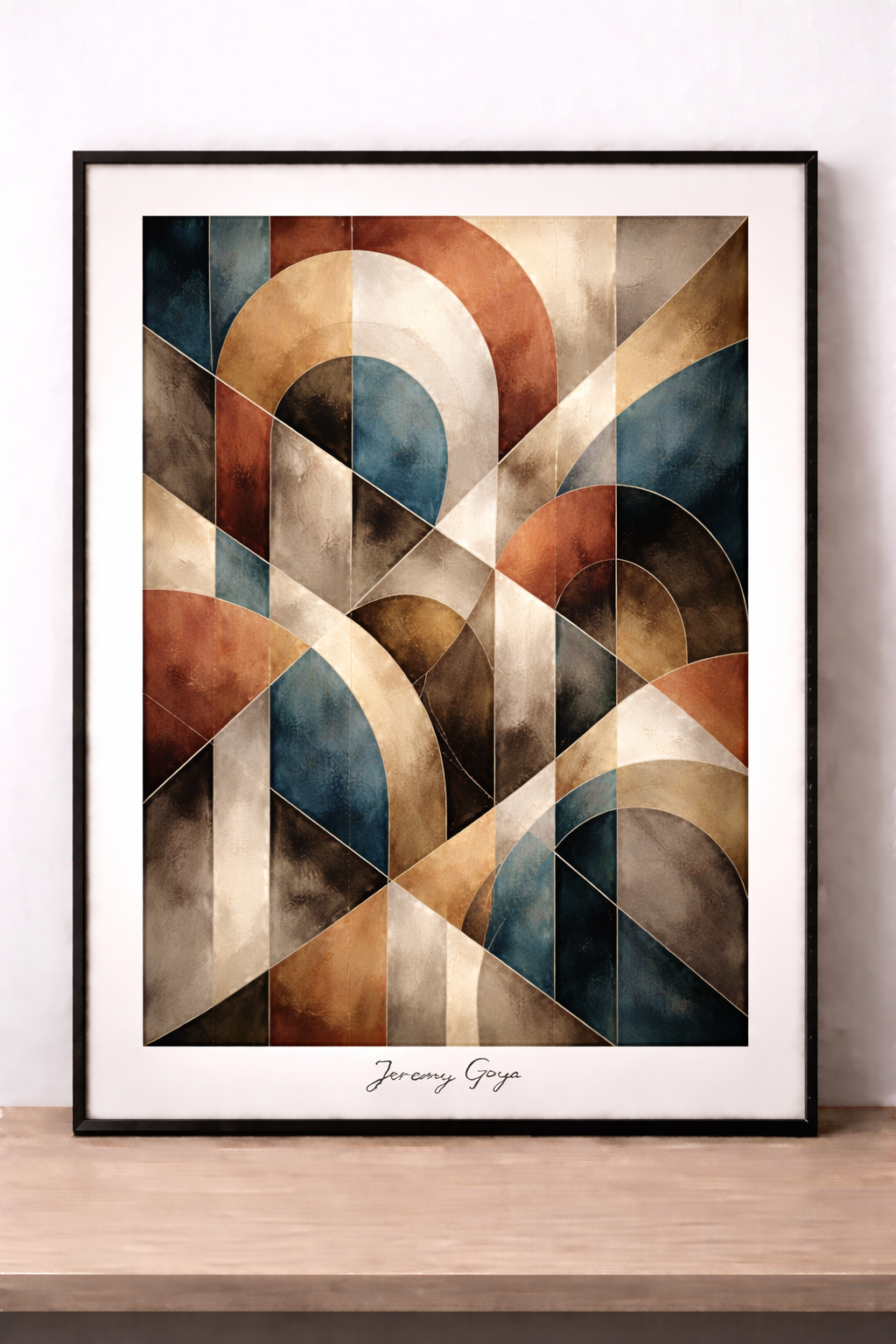 Abstract geometric art with golden accents