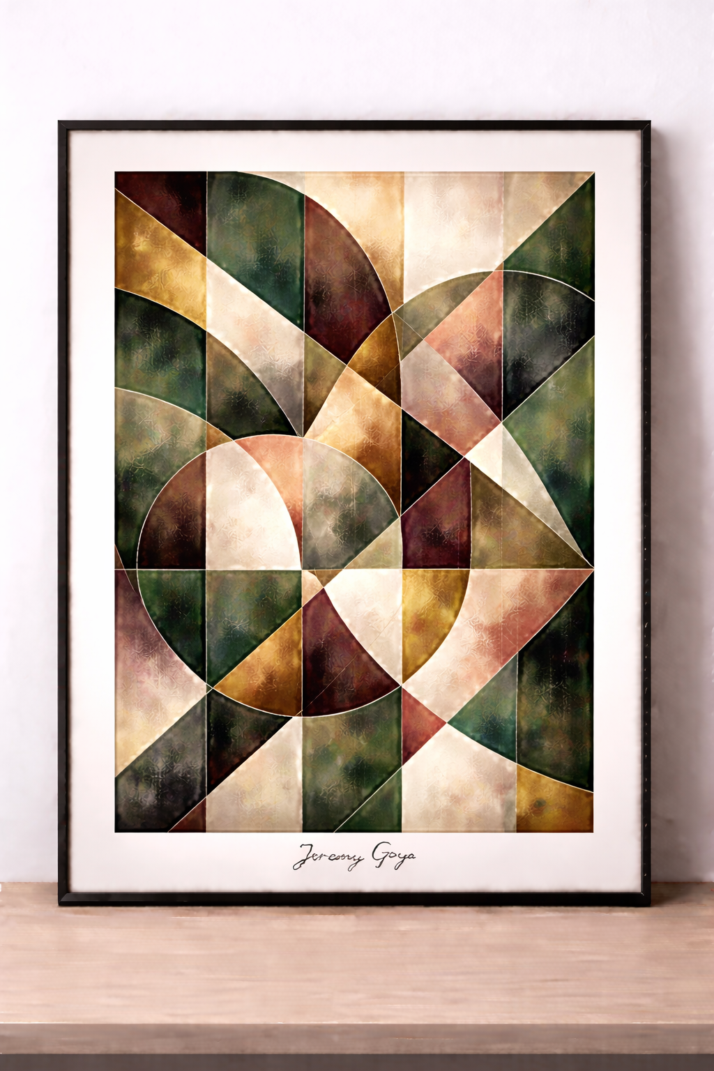 Abstract geometric artwork with metallic accents