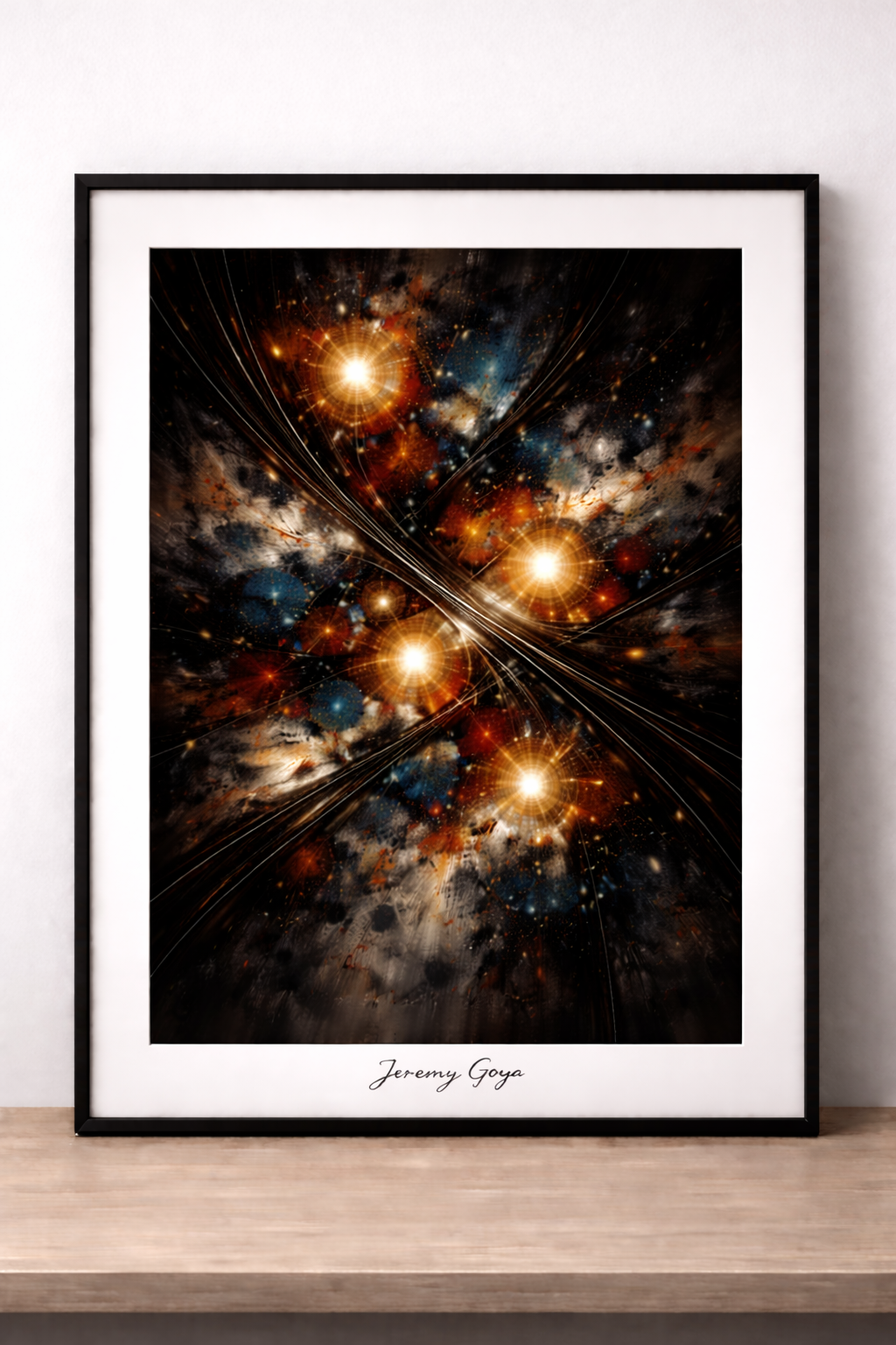 Framed vibrant abstract expressionism artwork