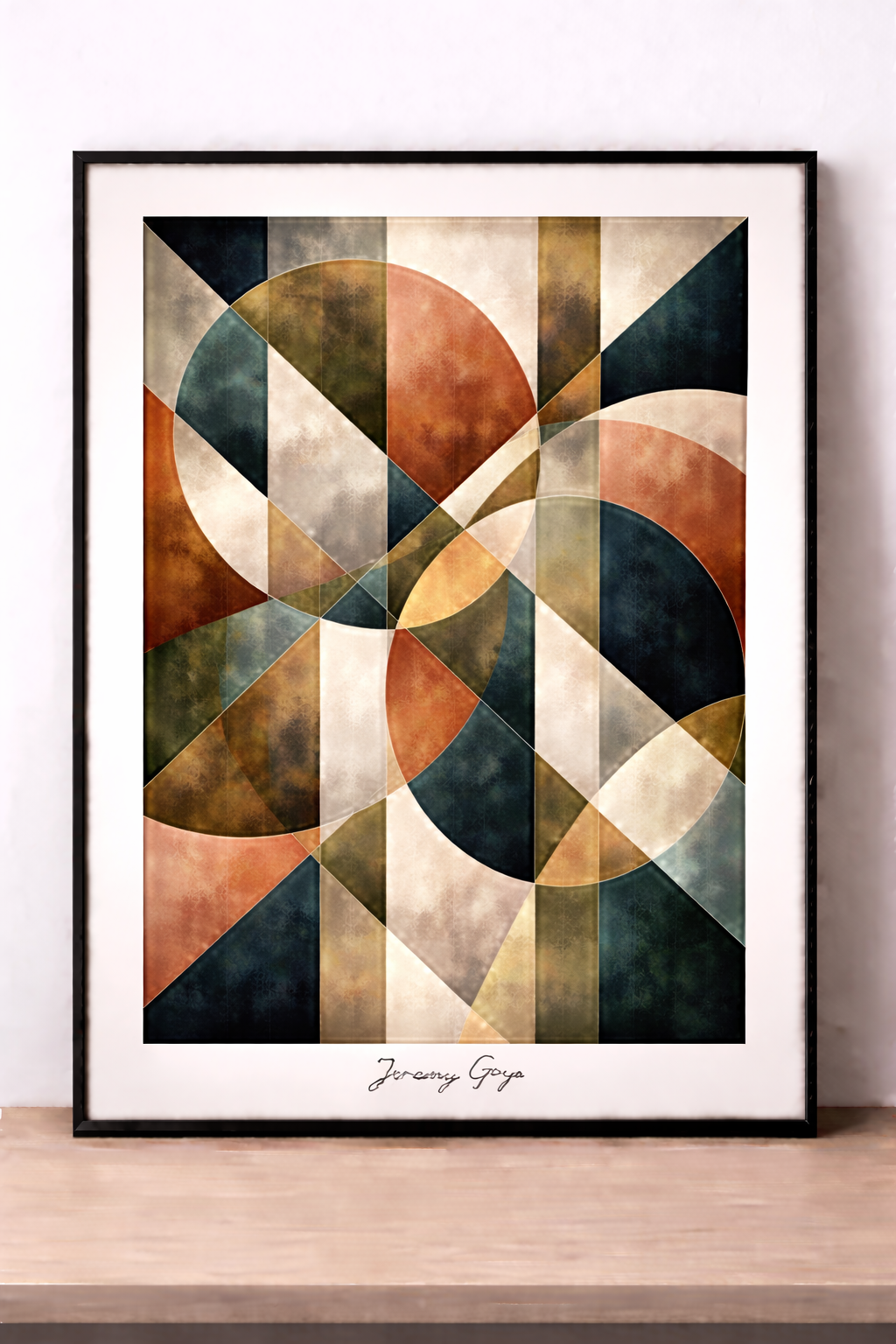 Geometric abstraction with gold accents
